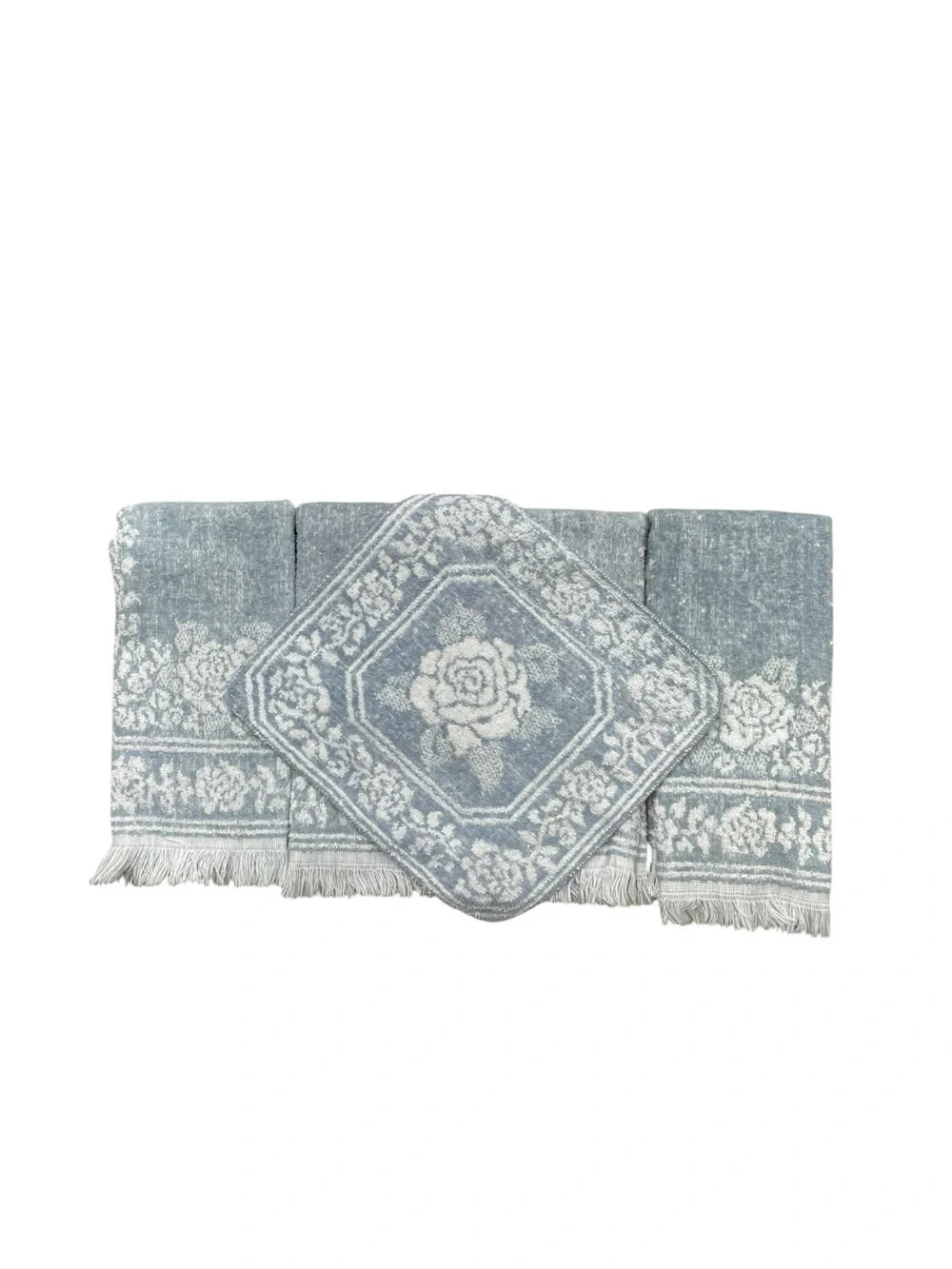 Vintage Cannon Hand Towel Set (4) + Washcloth | Blue Floral Bath